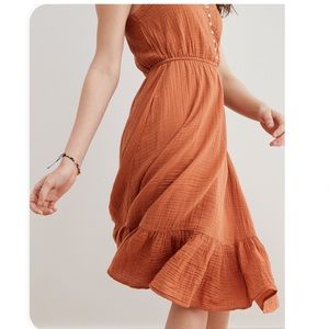 Aerie Tiered Midi Dress Cotton Burnt Orange Large